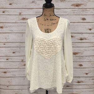 NWOT A’Reve Heart Georgette and Lace Blouse